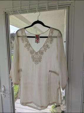 Johnny Was Cream Embroidered Boho Tunic